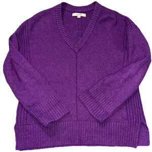 Loft Sweater Pullover Women M Purple Knit V-Neck Long Sleeve Casual